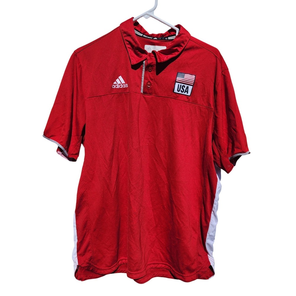 Adidas USA Flag‎ Polo Shirt Mens Large Red Climacool Short Sleeve Athletic Golf